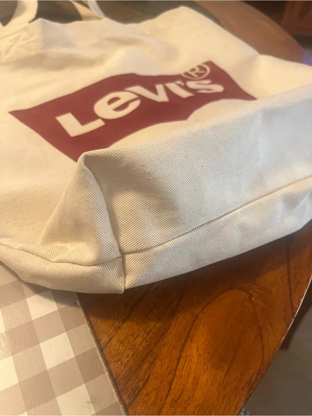 Levi's White Canvas Tote with Red Logo Panel